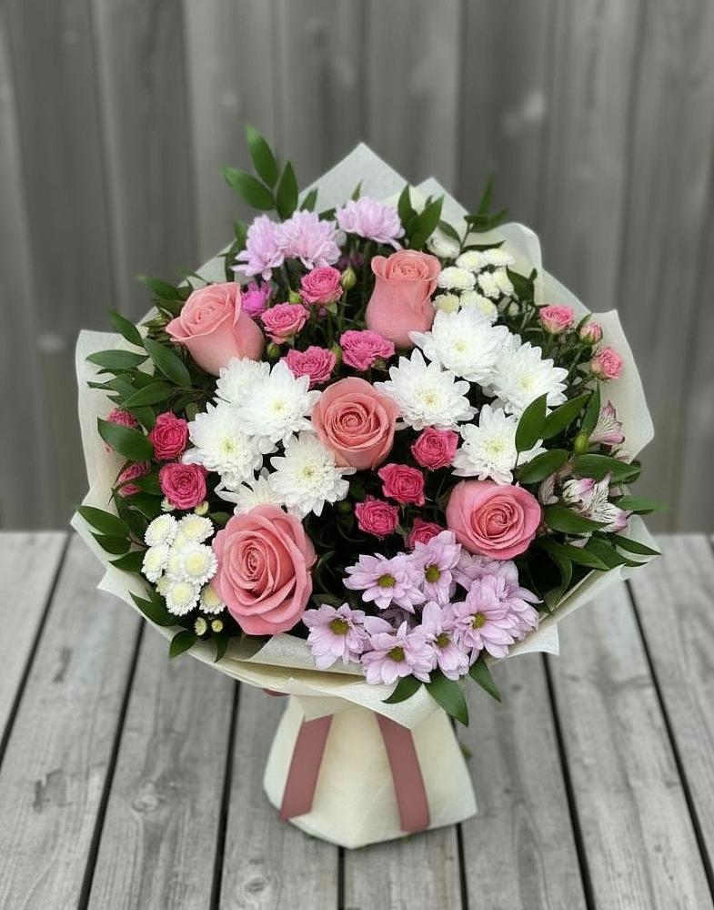 Букет цветов из: Альстромерии, Гвоздики, Розы и Хризантемы в Ферзиково