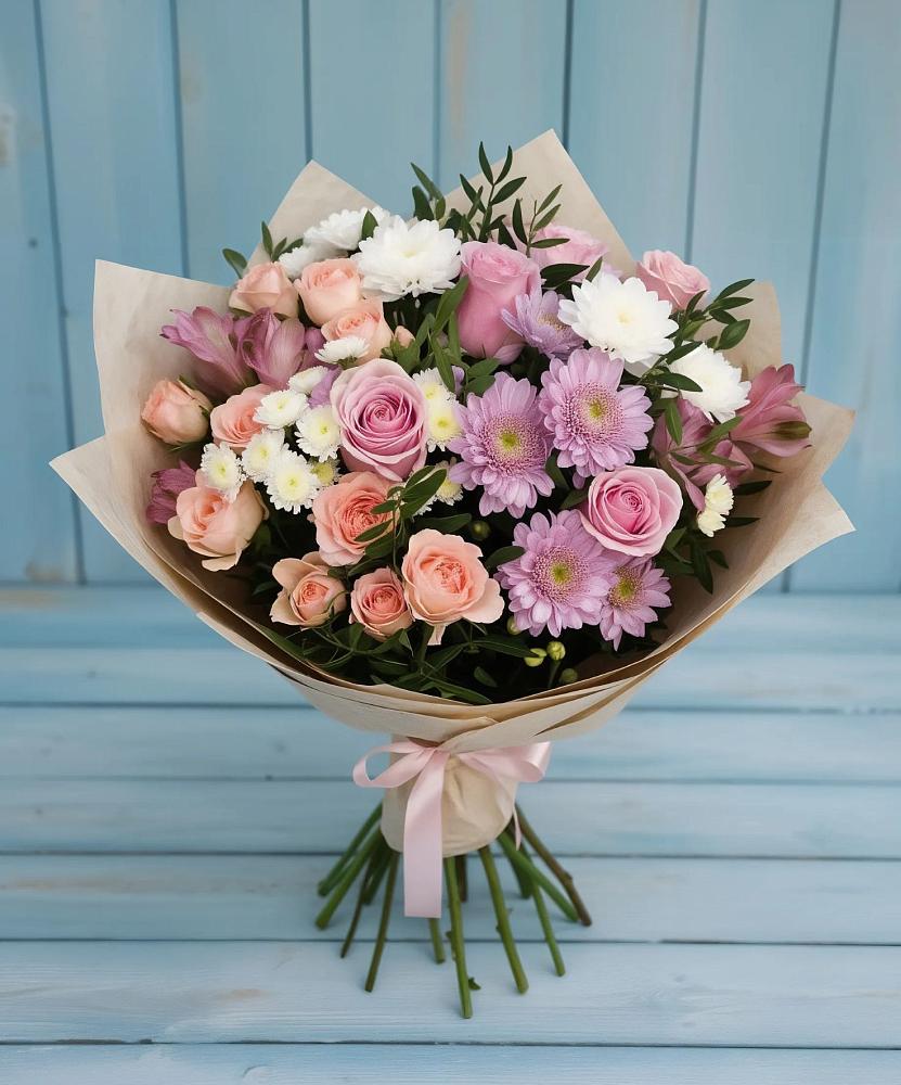 Букет цветов из: Хризантемы, Розы и Альстромерии в Ферзиково