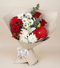 Букет цветов из:  Розы, Хризантемы, Герберы и Лилии в Ферзиково