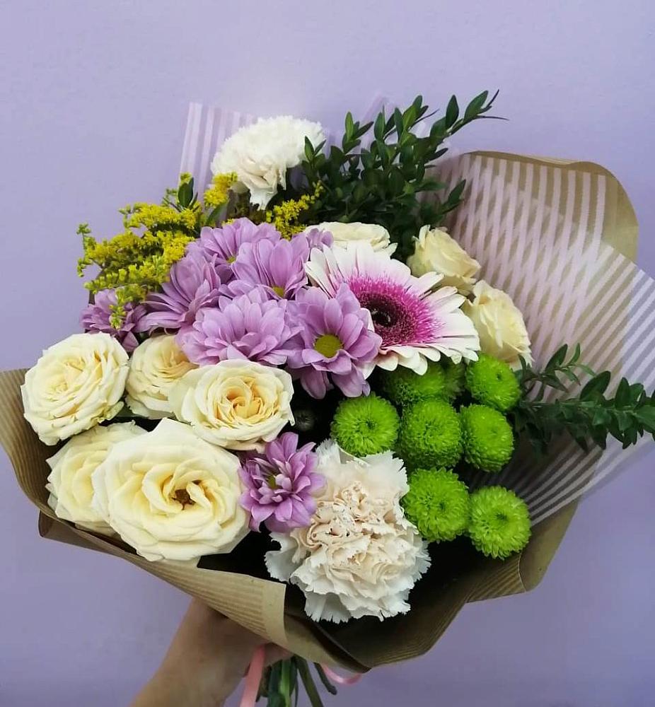 Букет цветов из: Хризантемы, Розы, Гвоздики и Герберы в Ферзиково