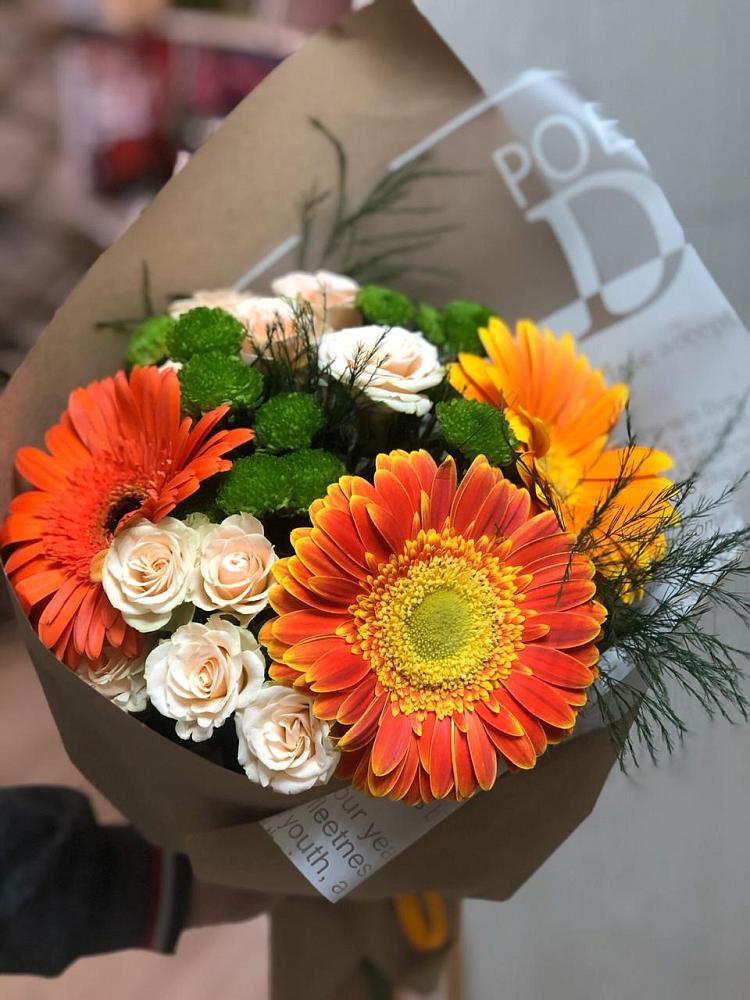 Букет цветов из: Герберы, Хризантемы и Розы в Ферзиково